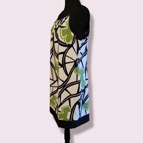 AGB Dress. Sleeveless White Mini Dress with Black & Green Pattern. Size 14 - Picture 2 of 9